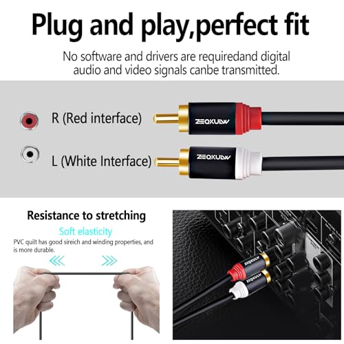 2RCA Audio Cable 3.3 ft 2RCA Male to 2RCA Male Stereo Audio RCA Cables Dual Shielded Gold-Plated 2 RCA Stereo Cable for car Audio Cord, Hi-Fi Systems or Home Theater - size: 3.3FT