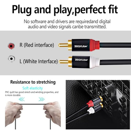 2-RCA Audio Cable 12 ft 2RCA Male to 2RCA Male Stereo Dual RCA Shielded Gold-Plated 2 RCA Subwoofer/Speaker Cable for car Audio Video Cord, Hi-Fi Systems or Home Theater, HDTV (1,Black, 12FT) - size: 12FT