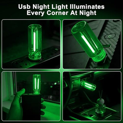 Car USB Night Light Touch Dimmable - 1-Pack Retro LED Filament Lamp for Truck Interior, Bedroom & Camping | Glass Bottle Ambiance Lighting (Green) - color: 1 PCS (Green)