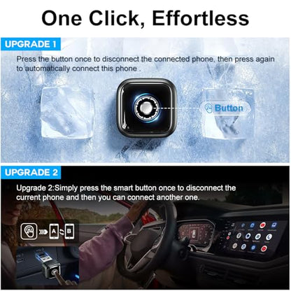 Ultra Mini Wireless CarPlay Adapter for iPhone ＆Android – 2026 Next-Gen 2 in 1 Wireless CarPlay ，5s Auto Reconnect, One-Click Switch for Two Phones, 5.8GHz WiFi+Bluetooth5.4，Adapter Stable & No Lag