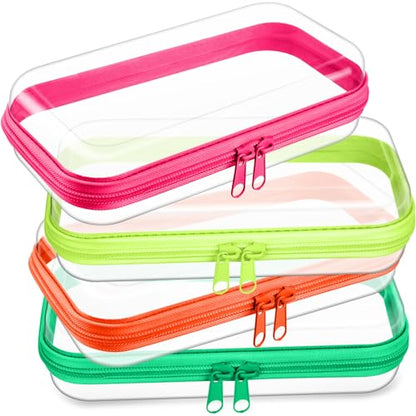 Hoolerry 4 Pcs Hard Clear Zipper Case, Clear, 7.5 x 3.9 x 2 in, Neon - color: Fluorescent, size: 7.5 x 3.9 x 2 in