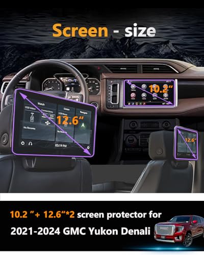 3 Pack Screen Protector For GMC Yukon Denali 2021-2024 Accessories - size: for Yukon Denali 10.2" screen + 12.6" rear