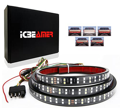 ICBEAMER Single Row 60 inch LED 2 Color Red White for Pick up/Truck Tailgate Light Bar Side Bed Light Strip Bar IP67 Waterproof Reverse- 5 Functions Brake/Running/Sequential Turn Signals/Reverse - size: 60" Single Row