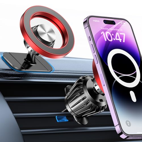 Kaistyle for Magsafe Car Mount【20 Strong Magnets】Magnetic Phone Holder for Car Phone Holder Mount Dash Mounted Holders Cell Phone Holders for Your Car Accessories for Women Men for iPhone 17 16 15 14 - color: Red