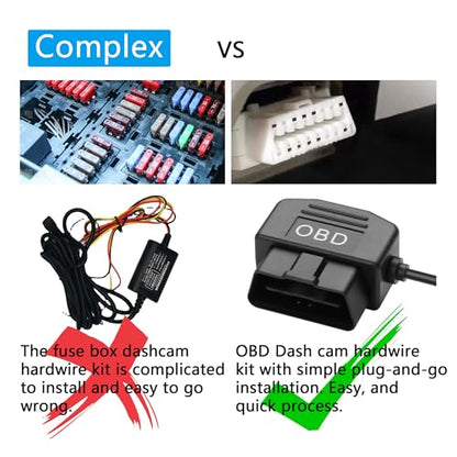 CERRXIAN OBD Power Cable for Dash Camera, OBD to Mini USB OBD Adapter Hardwire Charger Cable 24 Hours Surveillance/Acc Mode with Low Voltage Protection 12-24V to 5V 3A (11.5FT) (Straight mini USB)