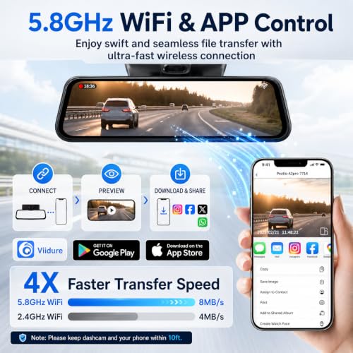 3 Channel Mirror Dash Camera, 4K/3K+2.5K/1080p+1080p Rear View Mirror Camera with GPS, APP Control, WDR Night Vision, G-Sensor, Loop Recording, 24 Hours Parking Monitor, 64GB Card Included - style: 4K/3K Front +2.5K/ 1080P Rear +1080P Inside