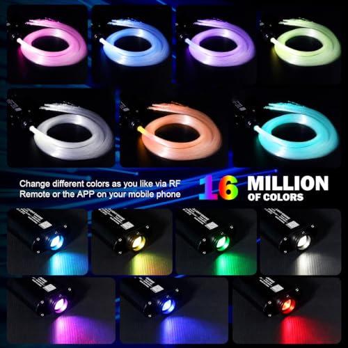 AMKI 16W Fiber Optic Lights,Starlight Headliner Light Kit APP/Remote Control Sound Activated Mode for Car&Home Decoration,Optical Fiber Cable Strands (0.75mm+1mm+1.5mm) 9.8ft/3m Long 415pcs - size: 415pcs*(0.03in+0.04in+0.06in)*9.8ft