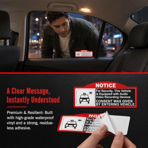 KEANBOLL 8 Pieces Double Sided in Car Camera Audio Video Recording Window Vinyl Stickers,Car Video Recorder Waterproof Stickers,Waterproof & Sun-proof Durable Car Camera Recording Stickers (9 x 3.5