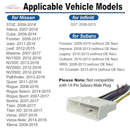 Radio Wiring Harness 20Pin Connector for Nissan 2007-2017/Infiniti 2009-2012/Subaru 2008-2015 Aftermarket Radio Stereo Wire Harness with Antenna Adapter Aftermarket car Stereo Receiver Wire Cable - style: 20Pin Harness+Antenna for Nissan/Subaru