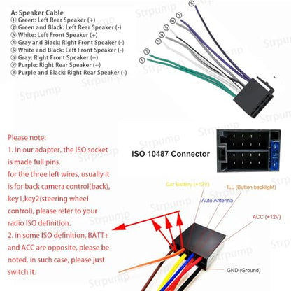 for Aftermarket Android Radio Stereo ISO Standard to 16Pin Power Harness Cable Adapter Converter Connector Wire Female ISO to Male 16pin Full Pins - style: ISO to 16Pin