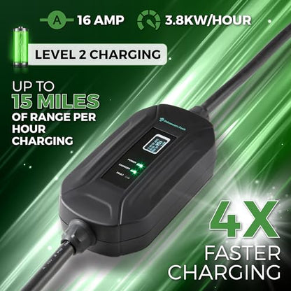 PRIMECOM Level 2 Electric Vehicle (EV) Charger (220V / 240Volt, 16Amp) Portable EVSE Smart Electric Car Charger, 30', 40', and 50 Feet Lengths (30 Feet, 14-30P) - color: 14-30P, size: 30 Feet