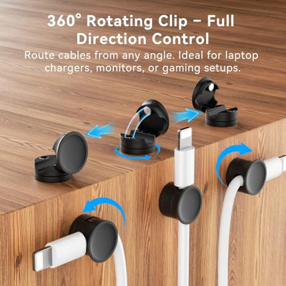 5 in 1 Magnetic Cord Organizer Set + 1 * 360°Rotating Cable Clips [ 1S Lock & Cable Smooth Adjustable] Strong Adhesive Cord Holder for Car Office Desk Cable Management, Desk Accessories for Men Women