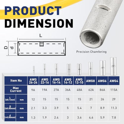 haisstronica 비절연 버트 커넥터 AWG 4 주석 도금 구리 10개 - size: 4 AWG