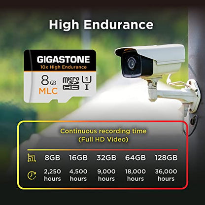 [10x High Endurance] GIGASTONE Industrial 8GB MLC Micro SD Card 2-Pack, Full HD Video Recording, Security Cam, Dash Cam, Surveillance Compatible 85MB/s, U1, with Adapter [5-Yrs Free Data Recovery] - color: 8GB High Endurance 2-Pack