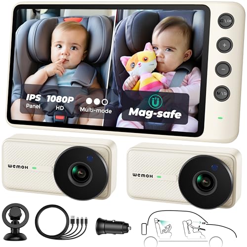 NO.1 Magnetic Double Car Camera for 2 Baby with 5" 1080P IPS Monitor - color: White（Dual Cam）