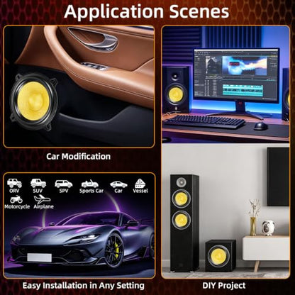 5.25" Speakers 600W Glass Fiber Cone Woofer 5 Inch Speaker Car Audio - color: 5in yellow