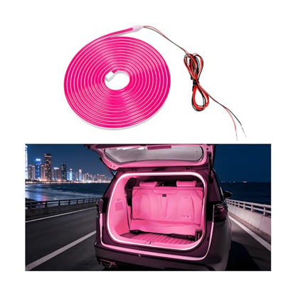 Car Trunk LED Strip Lights, 4M Dynamic Flowing Vehicle Trunk Ambient Strip Light, Flexible Waterproof Auto Neon Lighting Accessories, Universal for SUV Truck Motorcycle (Pink) - color: Pink