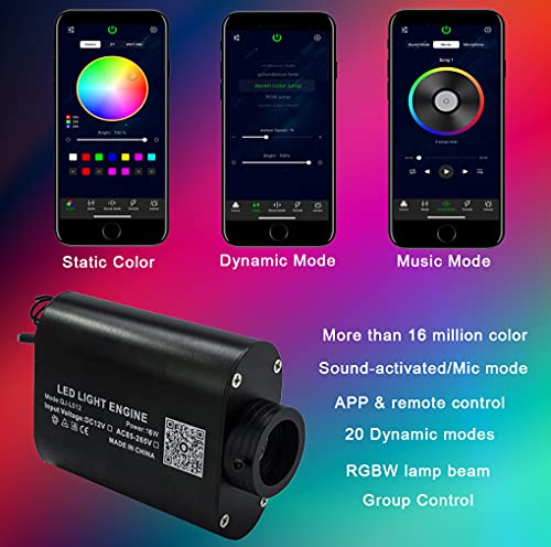 AZIMOM LED Bluetooth 16W RGBW Fiber Optic Light Star Ceiling Kits 150pcs 0.03in 6.5ft Sensor Music Mode Remote/APP Control Car Use Home Headliner Lighting Decoration - size: 150pcs*0.03in*6.5ft