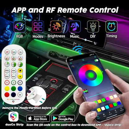 USB Car LED Lights, Interior Car Lights Strip with APP and RF Remote Control, 5 in 1 Ambient Lighting with 276 inches Fiber Optic Music Sync Simple Installation EL Wire Lights (5 in 1/276 inches) - size: 276 inches