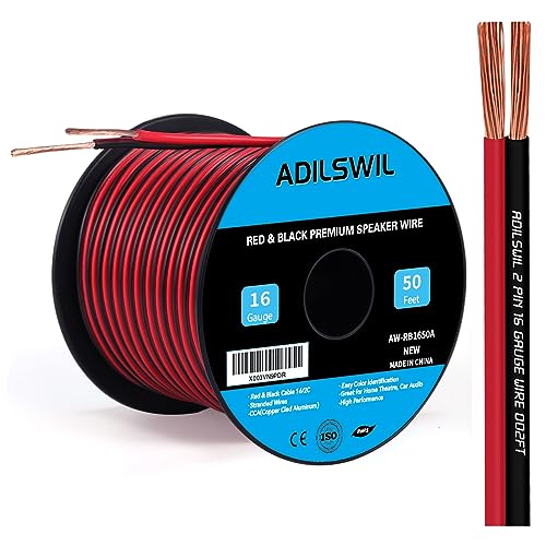 16AWG 50FT Speaker Wire, 2 Conductors Electrical Red Black Cable Hookup LED Lighting Strips Flexible Wire Extension Cord 16 Gauge Copper Clad Aluminum Copper Wire 12V/24V DC Cable - size: 16AWG 50FT CCA