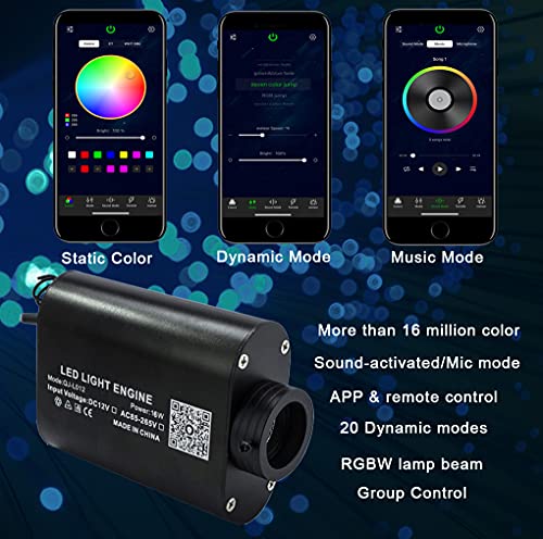 AZIMOM 16W Sound Activate Starlight Headliner Kit Mixed 335pcs 13.1ft Fiber Strands, Fiber Optic Starlight Light Music Mode Remote APP Control Car Use Home Headliner Lighting Decoration - size: 335pcs*(0.03in+0.04in+0.06in)*13.1ft