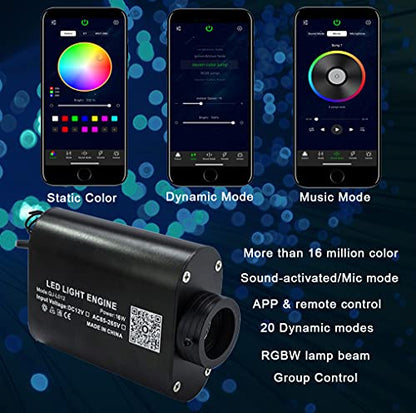 AZIMOM LED Bluetooth 16W RGBW Fiber Optic Light Star Ceiling Lighting Kits Music Mode 550pcs 0.03in 13.1ft Fibers Cables APP Remote Control For Car Home Headliner Light Decoration - size: 550pcs*0.03in*13.1ft