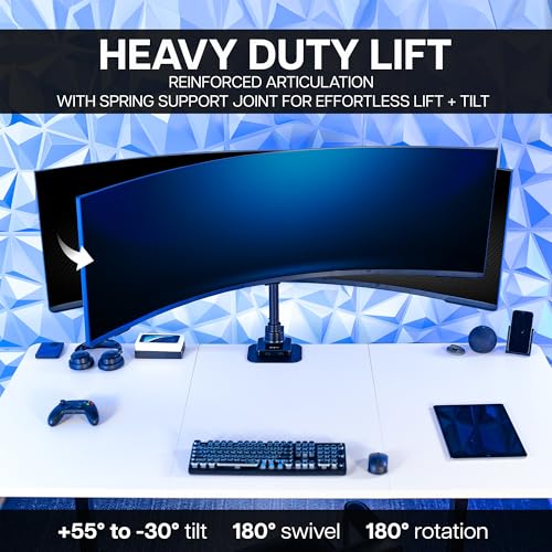 VIVO Clamp-on Single Ultra Wide Monitor Desk Mount, Low Profile Heavy Duty Adjustable Stand for 1 Ultrawide Screen up to 57 inches, 59.4 lbs Capacity, Black, STAND-V157C - size: up to 57" screens, style: Standard