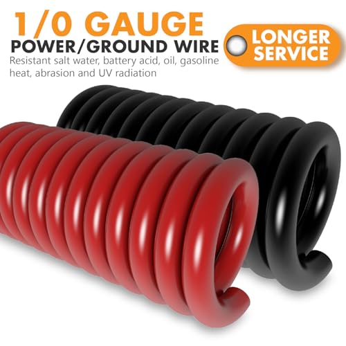 Jeemiter 1/0 Gauge CCA Wire Kit - Power/Ground Cable (40FT Black/Red),Battery Wire with 250A ANL Fuse,1/2 Inch Cable Split Sleeving,Lugs,Heat Shrink Tubing | for Car Audio Systems,Big 3 Upgrade - size: 40FT Wire + ANL Fuse + Cable Sleeve