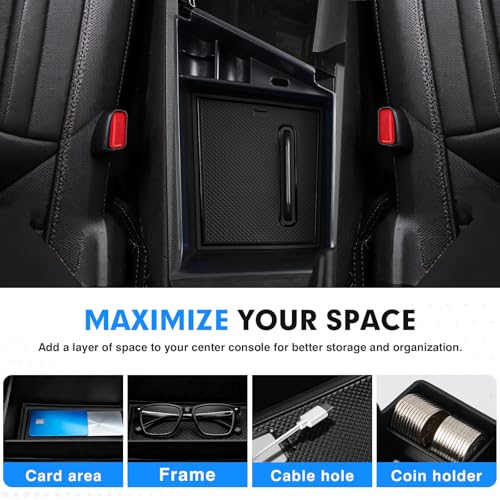 Autorder Center Console Organizer for 2021-2026 Hyundai Elantra Accessories Armrest Storage Box Secondary Insert Tray with Black & Blue Non-Slip Silicone Mats (NOT Fit Manual Hand Break Models) - size: 2021-2026 Hyundai Elantra