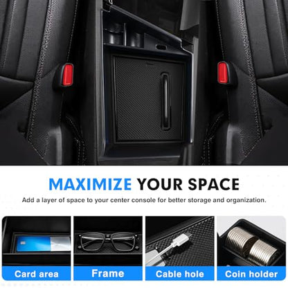 Autorder Center Console Organizer for 2021-2026 Hyundai Elantra Accessories Armrest Storage Box Secondary Insert Tray with Black & Blue Non-Slip Silicone Mats (NOT Fit Manual Hand Break Models) - size: 2021-2026 Hyundai Elantra
