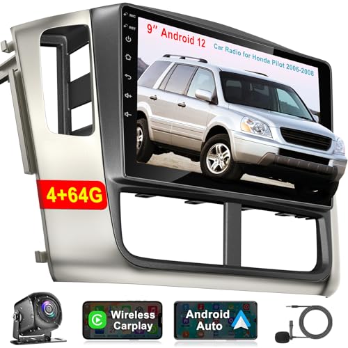 4+64G Android 13 Car Radio for Honda Pilot 2006 2007 2008,9" Touchscreen Stereo Support Wireless Carplay&Android Auto,Built-in GPS Navigation/WiFi/Steering Wheel Control/Bluetooth/Reverse Camera/HiFi