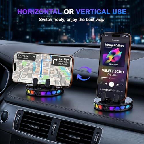 Wireless Car Charger Dashboard Phone Holder,15W Fast Charging One-Hand Operation Rotatable Bracket with RGB Light,Anti-Slip Navigation Mount with Strong Suction Cup, for Most Smart Phone