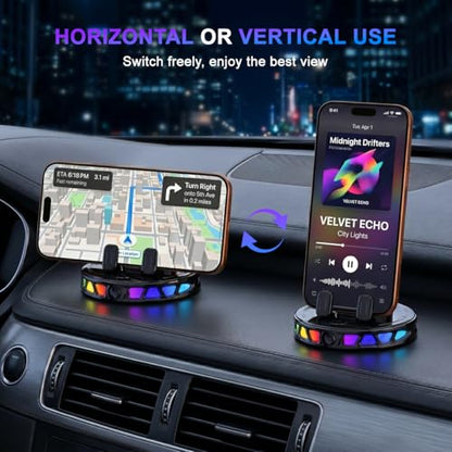 Wireless Car Charger Dashboard Phone Holder,15W Fast Charging One-Hand Operation Rotatable Bracket with RGB Light,Anti-Slip Navigation Mount with Strong Suction Cup, for Most Smart Phone