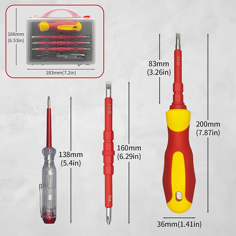 1000V Insulated Electrician Multitools Set, 5-in-1 Professional Electrician Screwdriver Set Insulation Handle S2 Steel Magnetic Phillips Slotted Torx Tips