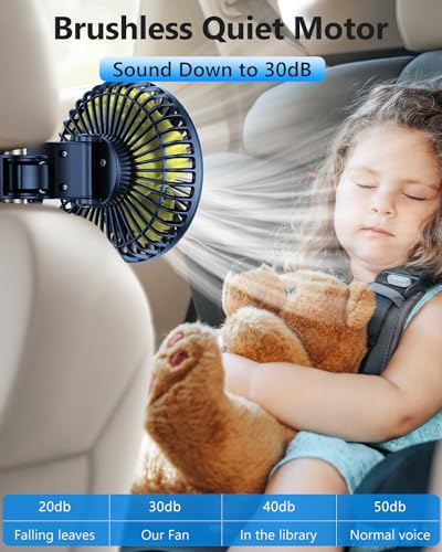 Dual Head Car Cooling Fans for Back Seat for Kids, Battery Powered Rechargeable Usb 5V/ 12V /24V Car Backseat Headrest Fan for Baby Rear Facing, Car Seat Cooler That Blow Cold Air for Vehicles - style: Battery Powered
