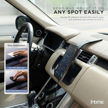 iHome Car Mount, Dashboard/Windshield/Vent Mount, Swivel Neck, Silicone Grip, Adjustable Mount Arm with Suction Cup Base (Magnetic Car Mount 15W) - style: Magnetic Car Mount 15W