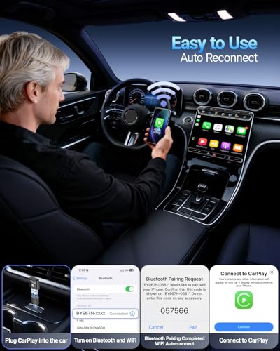 CarPlay Wireless Adapter for iPhone 2026 Upgraded (Black) - color: Black
