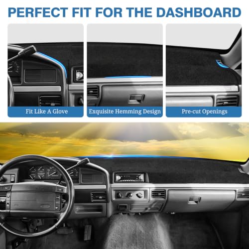 FIILINES Dash Cover Fit for Ford F150 F250 F350 1992-1996, Dashboard Mat Exact Fit for F-150 F-250 F-350 Accessories Dashboard Pad Carpet Dash Mat Sunshade Non-Slip Polyester Protector No Glare Black - size: For F150 F250 F350 1992-1996