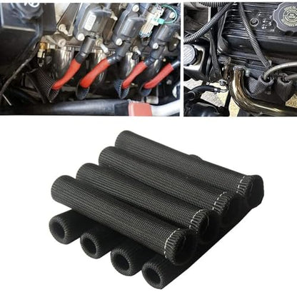 Spark Plug Wire Heat Shield Spark Plug Wire Heat Shield Sleeve Spark Plug Boot Protector Boots Wrap for SBC BBC 350 454 8PCS Plug Wire Covers - 2500F High Temp Protection（Black) - color: Black