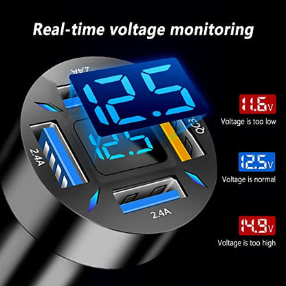 Car Charger 66W Super Fast Charging with USB 2.4A&QC 3.0(Voltmeter&LED Lights) Universal Quick Charge for 12-24V Car Cigarette Lighter Plug,Compatible with iPhone 14 13 12,S22 (2Pcs-Black-QC/2.4A) - color: 2Pcs-Black-QC/2.4A