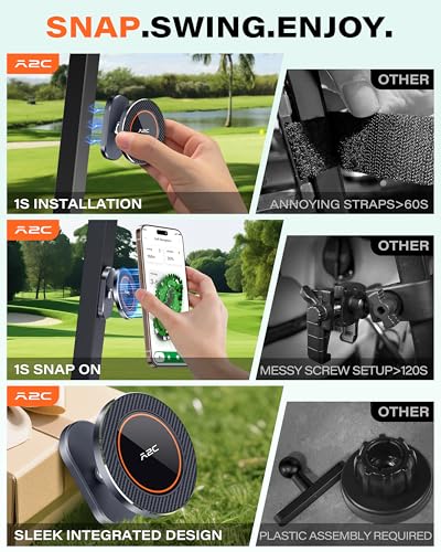A2C 2 Pack Alloy Magnetic Golf Cart Phone Holder, Golf Accessories for Men - color: Iron Gray(2 PACK)