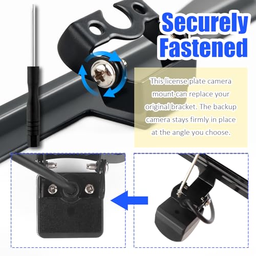 License Plate Camera Mount for Car,Non-drilled Backup Camera License Plate Mount with Screwdriver/Screws/Small Bracket,Adjustable Cars Rear Cameras Mounts Car Accessories