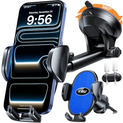 YRU Upgraded Universal Car Phone Holder Mount【360°Rotatable & Strong Suction】 Cell Phone Car Dashboard Windshield Phone Holder Dash Vent Stand for iPhone 17 16 Pro Max Samsung Truck, Star Blue - color: Star Blue