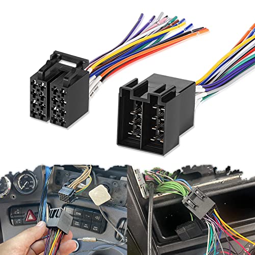 16 Pin Radio Wire Harness Adapter Male & Female - Fit for Freightliner 2004-2021, for Volvo 2004-2016, for Peterbilt 2006-2018, for Kenworth Stereo 2008-2020 (2-Pack)