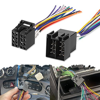 16 Pin Radio Wire Harness Adapter Male & Female - Fit for Freightliner 2004-2021, for Volvo 2004-2016, for Peterbilt 2006-2018, for Kenworth Stereo 2008-2020 (2-Pack)