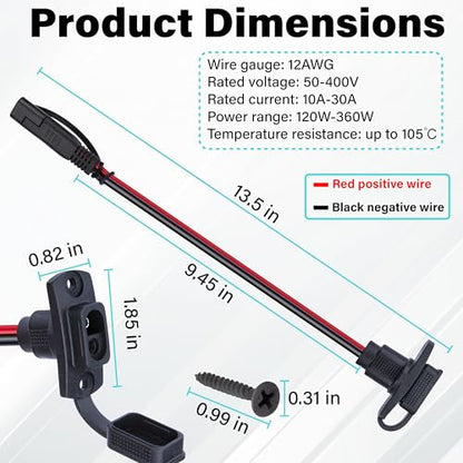 2 PCS SAE Connector Harness, 1FT 12AWG SAE Adapter, 12V Quick Connect