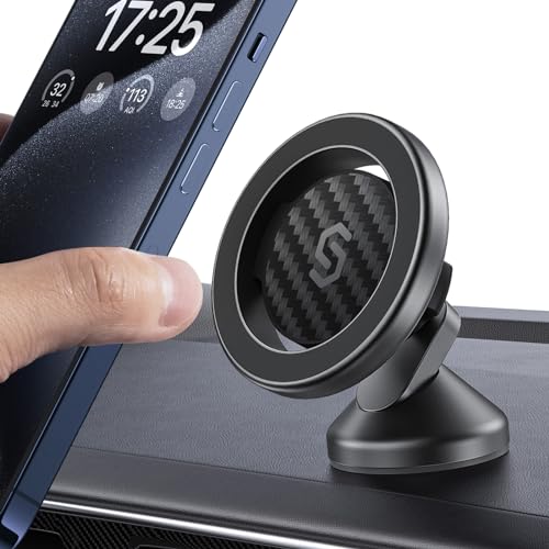SYNCWIRE MagSafe Car Mount - Flexible Rotation Magnetic Phone Holder for Dash, Strong Magnets, Universal Compatible iPhone, Samsung, Pixel - MagSafe Car Accessories - color: Carbon Fiber