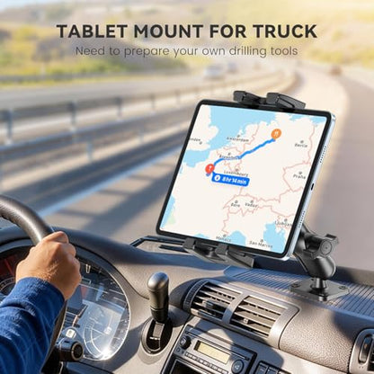 OHLPRO 4" Aluminum Arm Tablet Mount for Truck - Heavy Duty Drill Base Car Tablet Holder Compatible with iPad Samsung Tab 5"-13" Tablets and Phones, for Dashboard/Wall/Business/Desktop, etc. - size: 4" Aluminum Arm