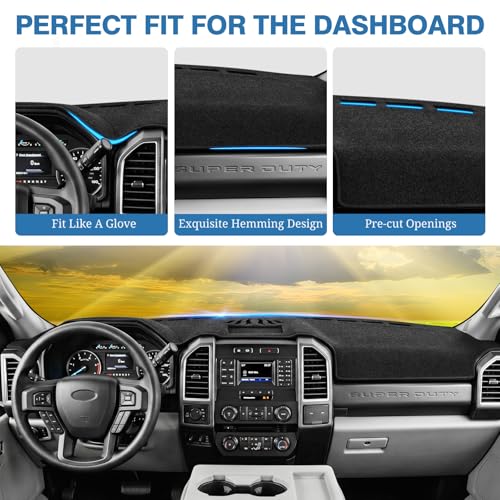 FIILINES Dash Cover for 2015-2020 Ford F-150 F150 Accessories, Dashboard Cover Sunshade Non-Slip Polyester Protector No Glare (Without HUD)(Not fits for 2018 F150 Dashboard without Center Bin Speaker) - size: For F150 2015-2020