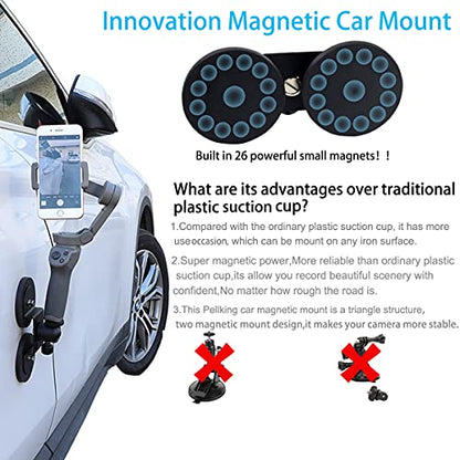 PellKing Magnet Camera Mount for GoPro 13/Insta360 X6/X5/X4/X3,Heavy-Duty Metal Car Magnetic Camera Mount with 360 Degree Rotation Ball Head for Car,Compatible with GoPro Hero 13 12 11 Black 8/7/6/5